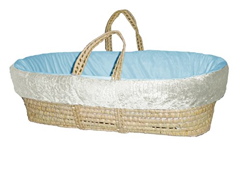 Premium Baby Doll Bedding Set - Soft Croco Minky Moses Basket in Ivory & Blue | Perfect for Newborns, Nursery Decor, and Pretend Play