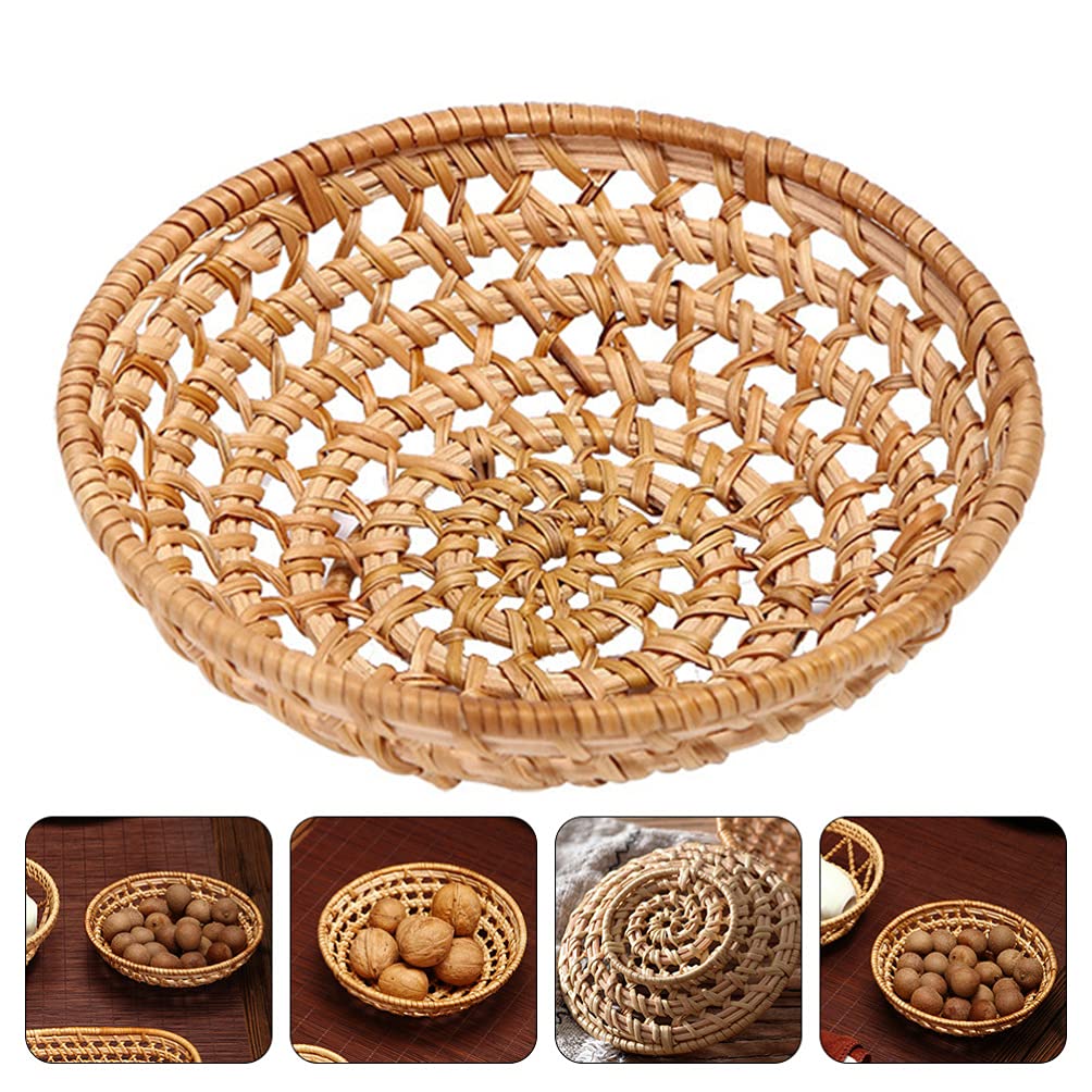 Handmade Woven Rattan Storage Basket - 18x5cm Wire Wicker Fruit & Bread Serving Bowl for Candy, Cake, Keys, Phone, Wallet | Home Decor, Kitchen & Dining Organizer