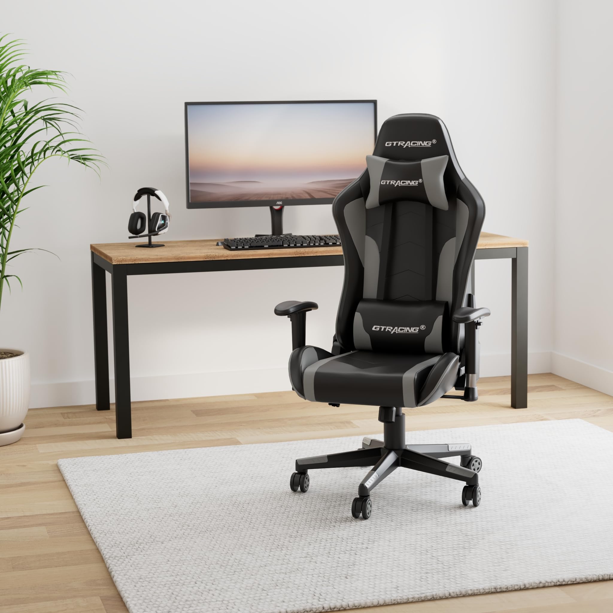 GTRACING Ergonomic Gaming Chair with Bluetooth Speakers - Heavy Duty Office Computer Desk Chair for Video Games & Music (Grey) - Perfect for Esports, Streaming & Home Office Setup