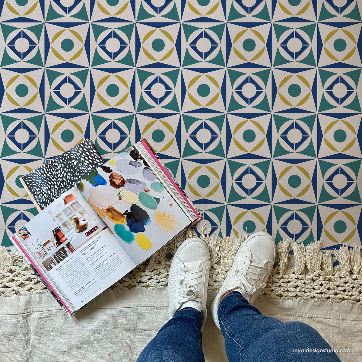 Inside Out Small Tile Stencil - DIY Mosaic Tile Stencils for Home Decor, Bathroom & Kitchen Backsplash - Reusable Wall & Floor Tile Painting Template