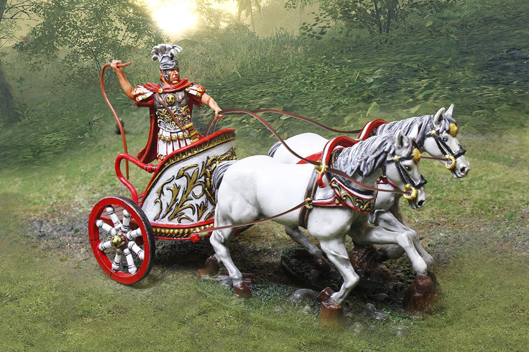 Collectible 54mm Roman Wars Toy Soldiers Set - Painted Metal Roman Chariot with Driver | Compatible with Britains, Thomas Gunn, First Legion | Historical Battle Display, Gift for Collectors