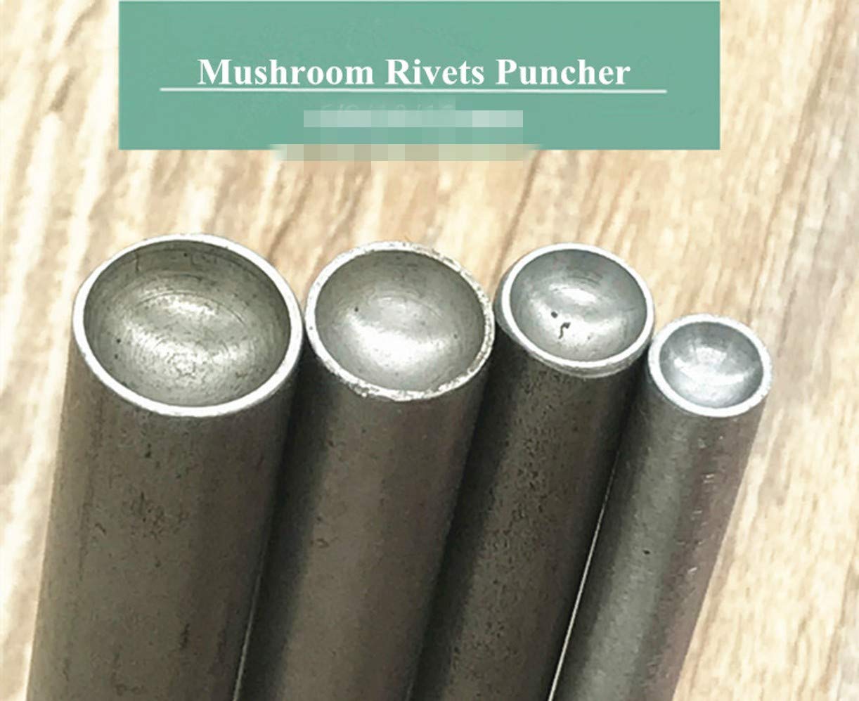ZHONGJIUYUAN 6/7/8/10mm Leather Mushroom Rivets Set - Round Metal Rivets for Punk Shoes, Bags, Belts & Garment Crafting - Includes Hole Punch Tool for DIY Leatherworking & Sewing Projects
