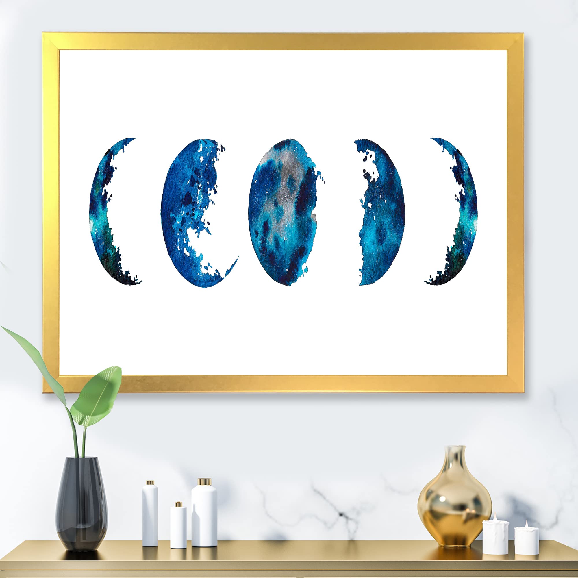 Blue Moon Phases Bohemian Wall Art - Eclectic Framed Decor for Living Room, Bedroom & Office | Unique Celestial Home Decor Gift Idea