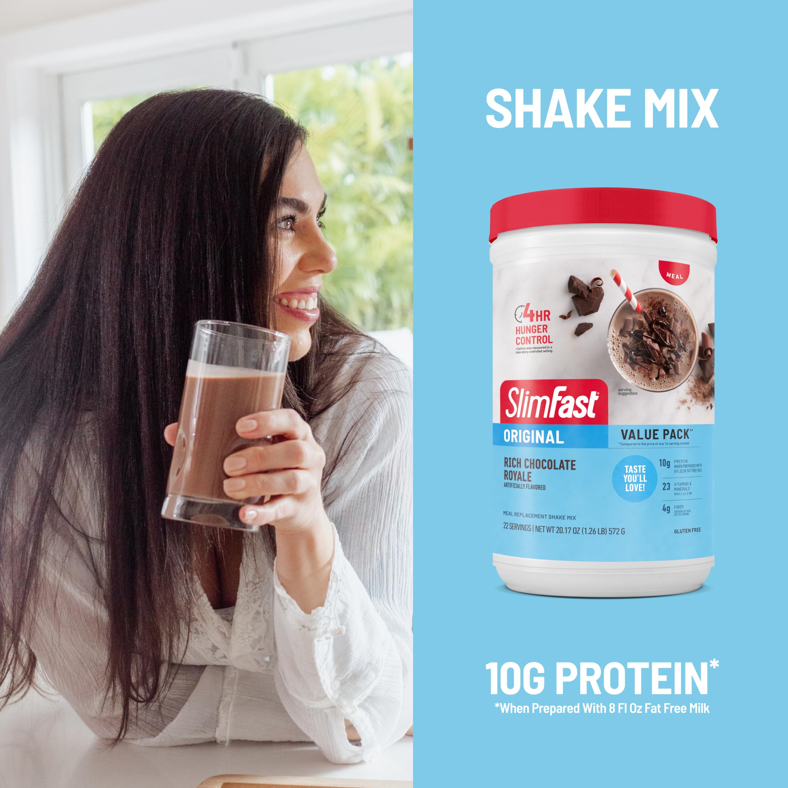 SlimFast Meal Replacement Shake Powder - Original Rich Chocolate Royale, 10g Protein, 22 Servings (Packaging May Vary) | Weight Loss & Healthy Breakfast Solution for Busy Lifestyles