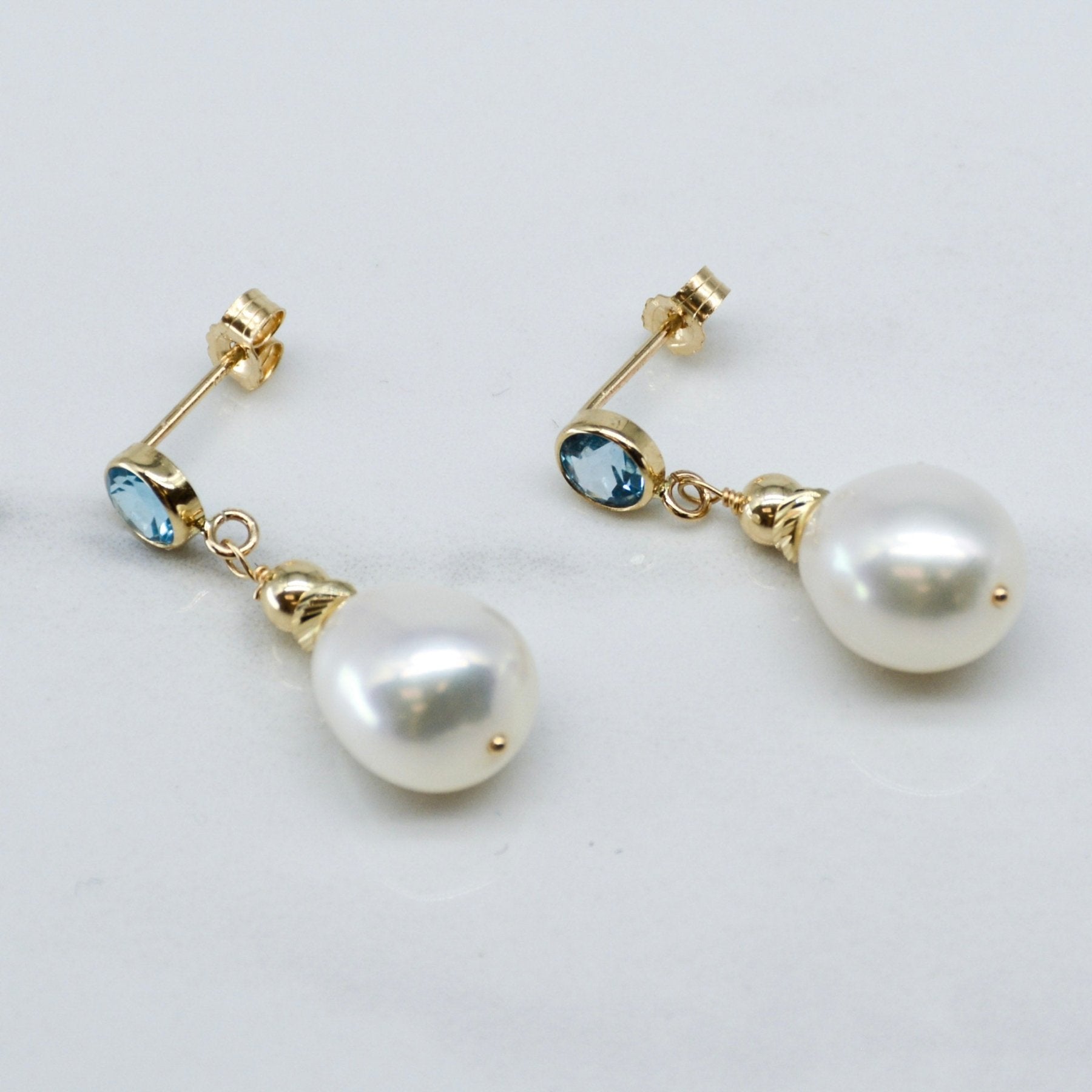 100 Ways Swiss Blue Topaz & Pearl Drop Earrings | 3.50ctw Gemstone, 0.60ctw Pearl | Elegant Dangling Jewelry for Women | Perfect for Weddings, Parties & Special Occasions