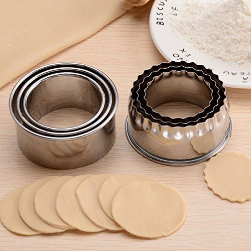 3-Piece Round & Flower Shaped Stainless Steel Dough Cutter Set - Kitchen Baking Tools for Dumplings, Cookies, Pastry Making - Perfect for Home Chefs & DIY Cooking Enthusiasts
