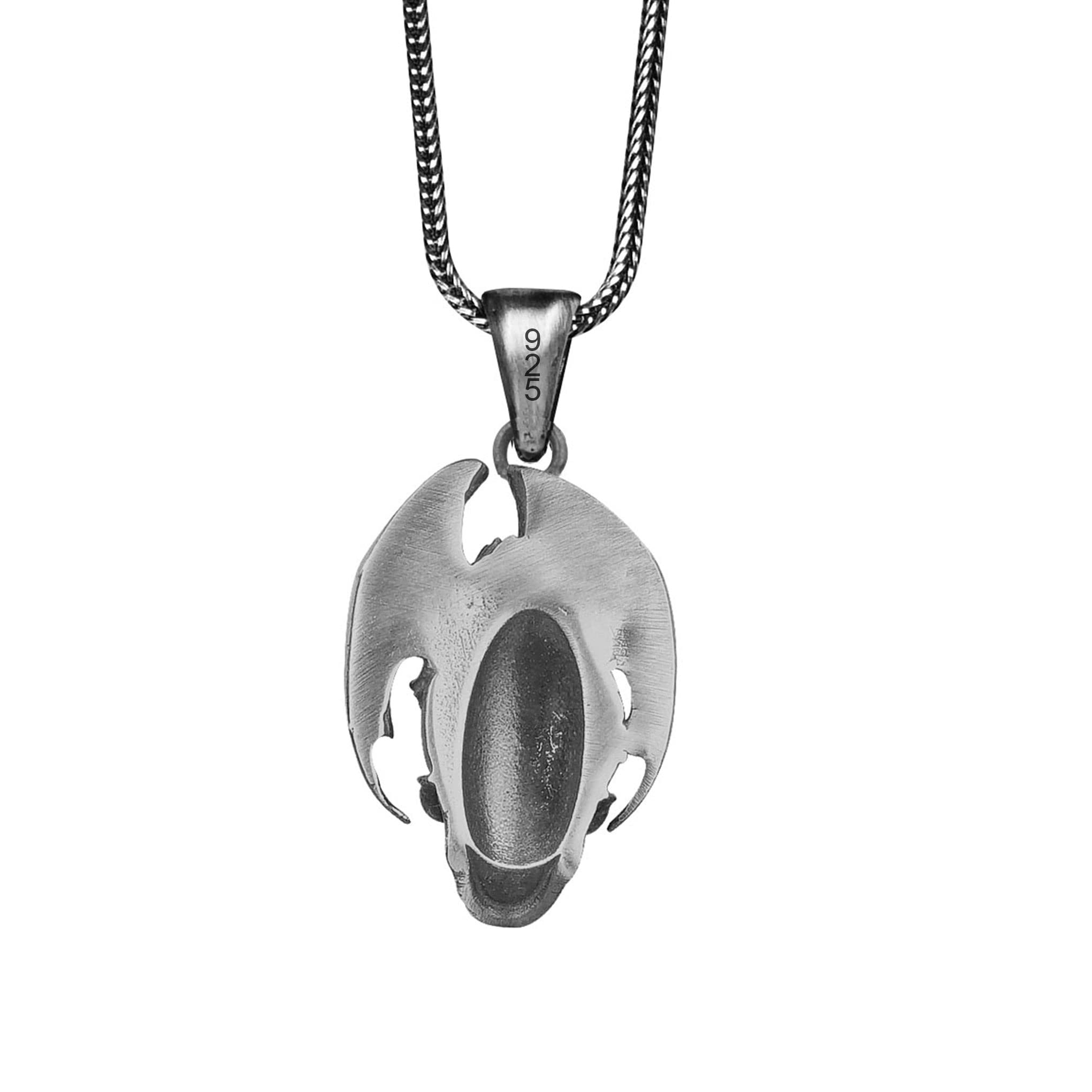 Sterling Silver Dragon Skull Pendant Necklace - Handmade Gothic Jewelry for Men & Women - Winged Skull Charm for Gothic Fashion & Cosplay - Perfect for Halloween, LARP & Dark Aesthetic Outfits