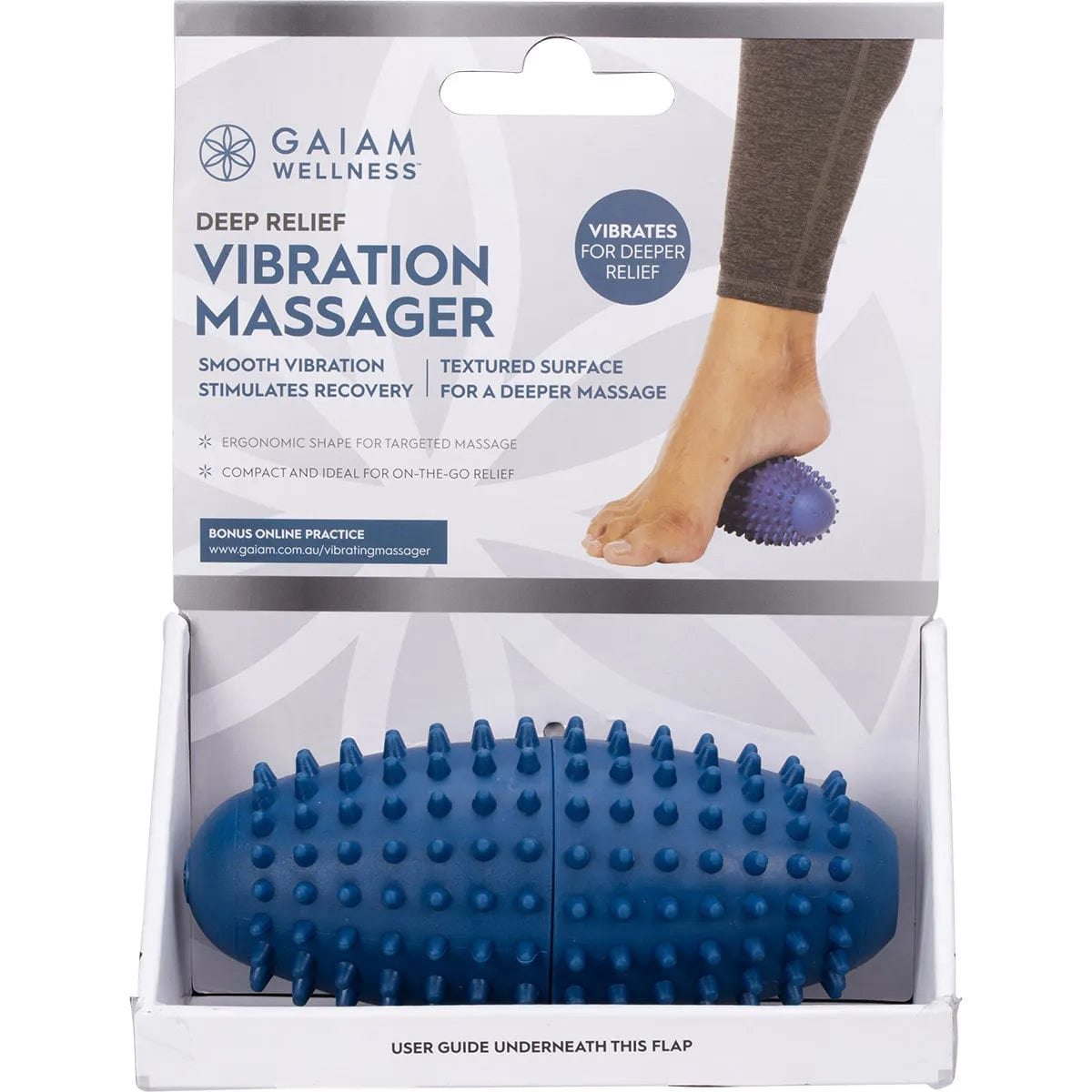 GAIAM Deep Relief Vibration Massager for Back Pain & Muscle Relaxation - Portable Handheld Massage Device for Home, Office & Travel Use