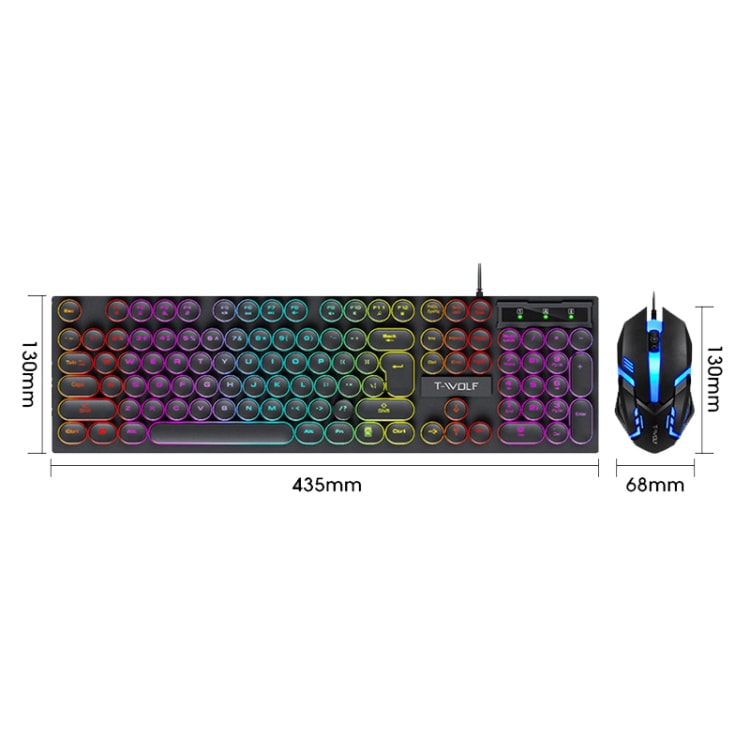 T WOLF TF270 RGB Backlit USB Wired Gaming Keyboard and Mouse Set - Colorful LED Effects for PC, Retro Mechanical Feel - Perfect for Gaming, Office Work & Streaming Setup