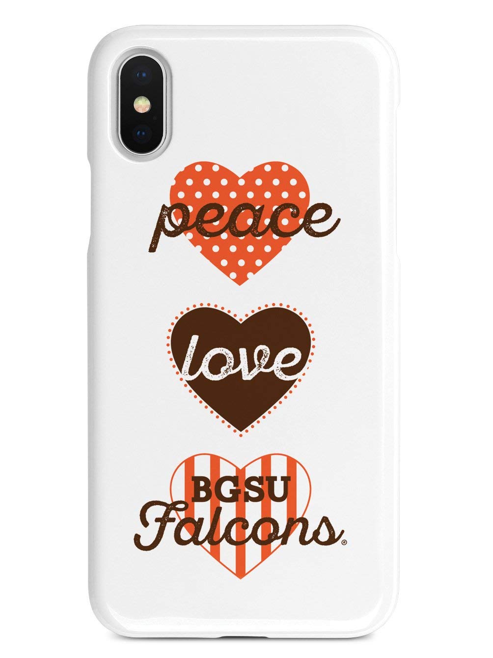 Inspired Cases - iPhone X/Xs Compatible 3D Textured Protective Phone Case - Peace Love BGSU Falcons Design - Durable Shockproof Cover for Everyday Use & Sports Activities