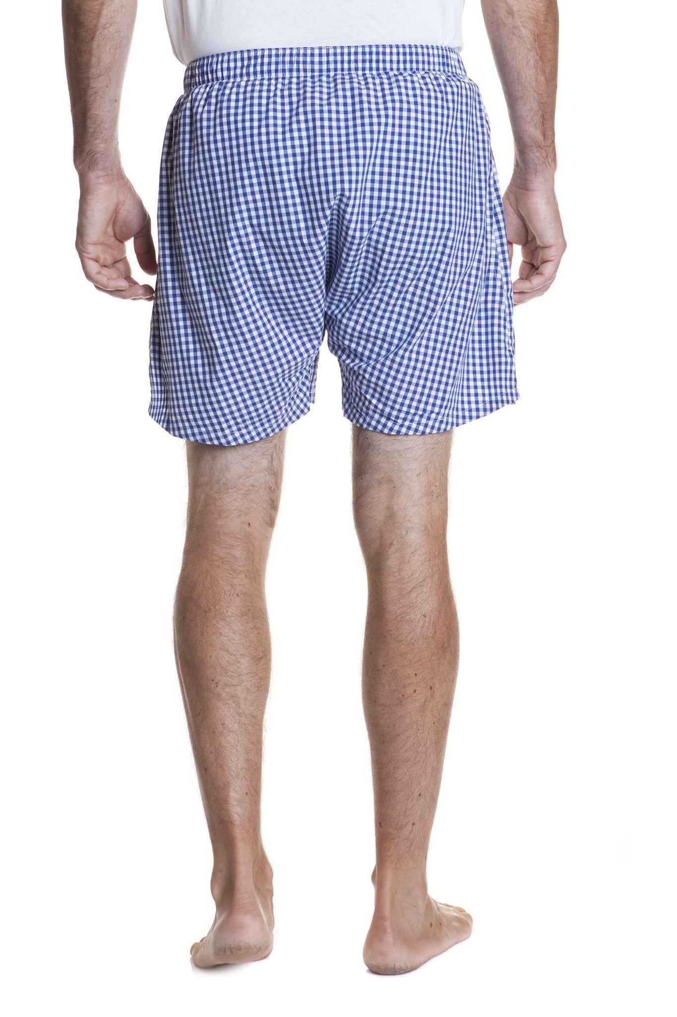 Barefoot Boxer Royal Blue Wide Gingham Checkered Swim Trunks for Men - Perfect for Beach, Pool, and Summer Vacation