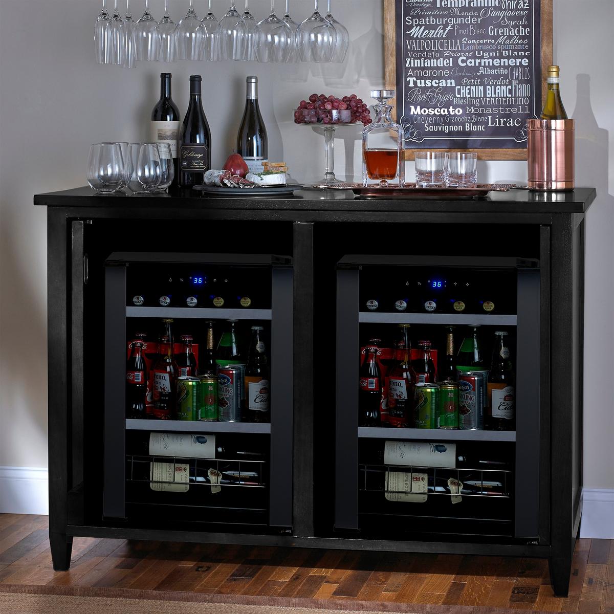 Firenze Mezzo Wine and Spirits Cabinet with Cooling Storage - Nero Finish | Bar Furniture for Home, Office, or Restaurant Use