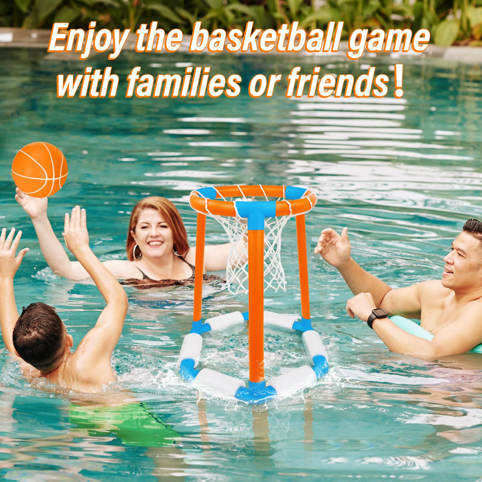**Floating Pool Basketball Hoop Set with 2 Basketballs & Pump - Fun Water Toys for Kids & Adults - Perfect for Outdoor & Indoor Pool Games, Summer Parties & Backyard Fun**
