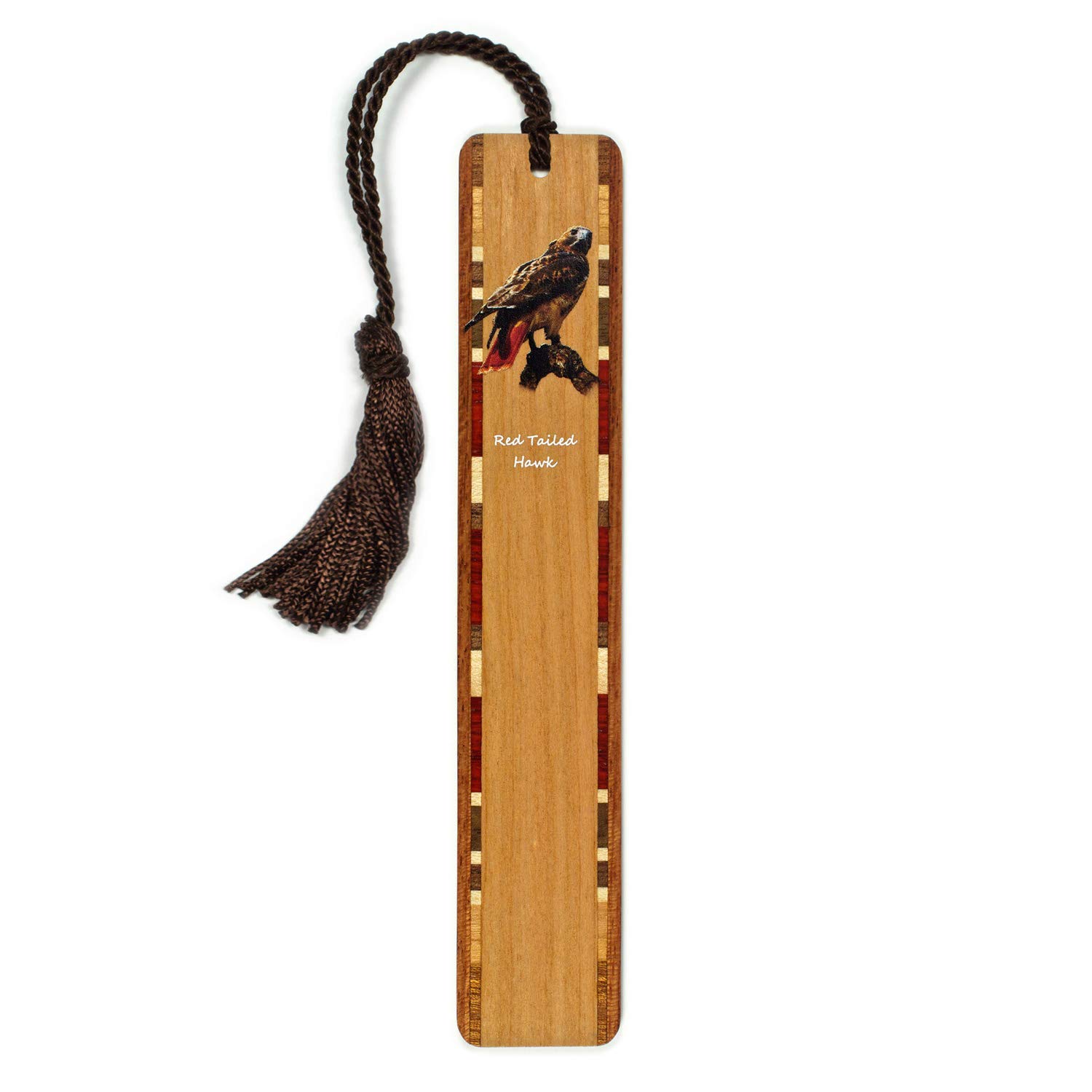 Double Sided Red Tailed Hawk Wooden Bookmark with Tassel - Handmade in USA - Personalized Gift Option - Perfect for Book Lovers & Nature Enthusiasts