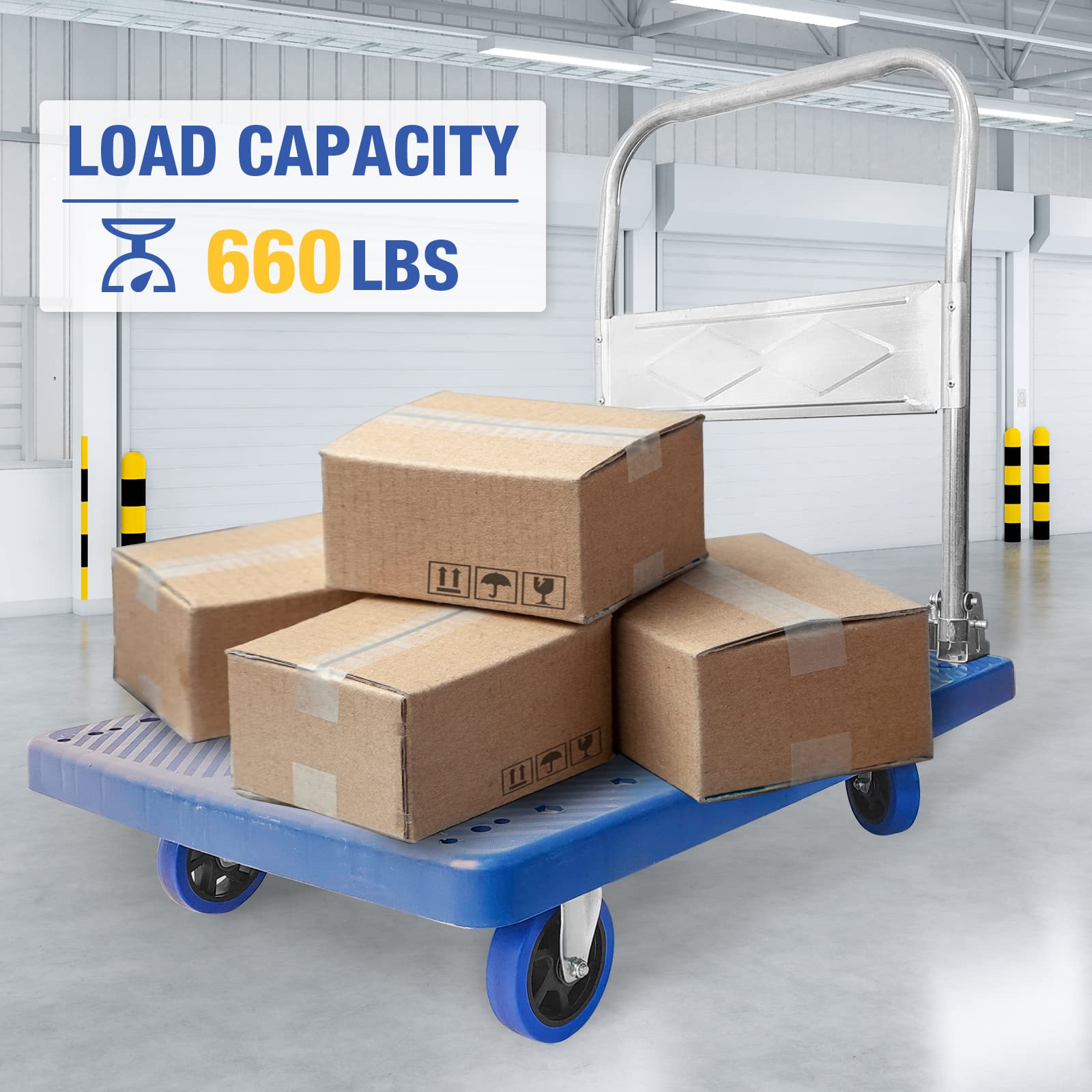 660 lbs Heavy Duty Foldable Push Cart Dolly with PU Wheels - Platform Truck for Home, Garden, Warehouse & Garage | Ideal for Moving, Storage & Workshop Organization