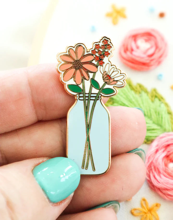 Flamingo Toes Needle Minder & Mason Jar Vase Set - Cute Sewing Accessories and Floral Decor for Crafting, Quilting, and Home Decor