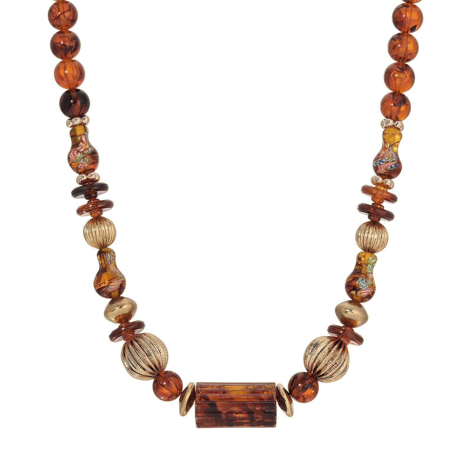 1928 Jewelry Alexandria Tortoise & Corrugated Bead Necklace 16