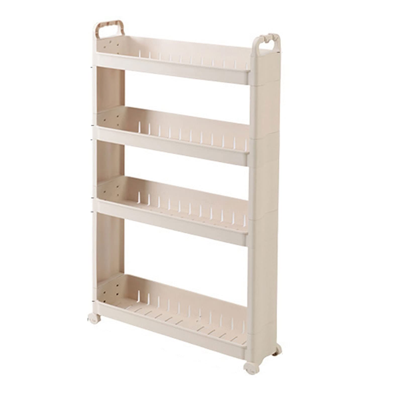 3-Tier Slim Storage Cart with Wheels - Space Saving Bathroom, Laundry & Kitchen Organizer - Creamy White 4-Layer Rolling Utility Cart for Small Spaces, Bedroom, Dorm or Office Use
