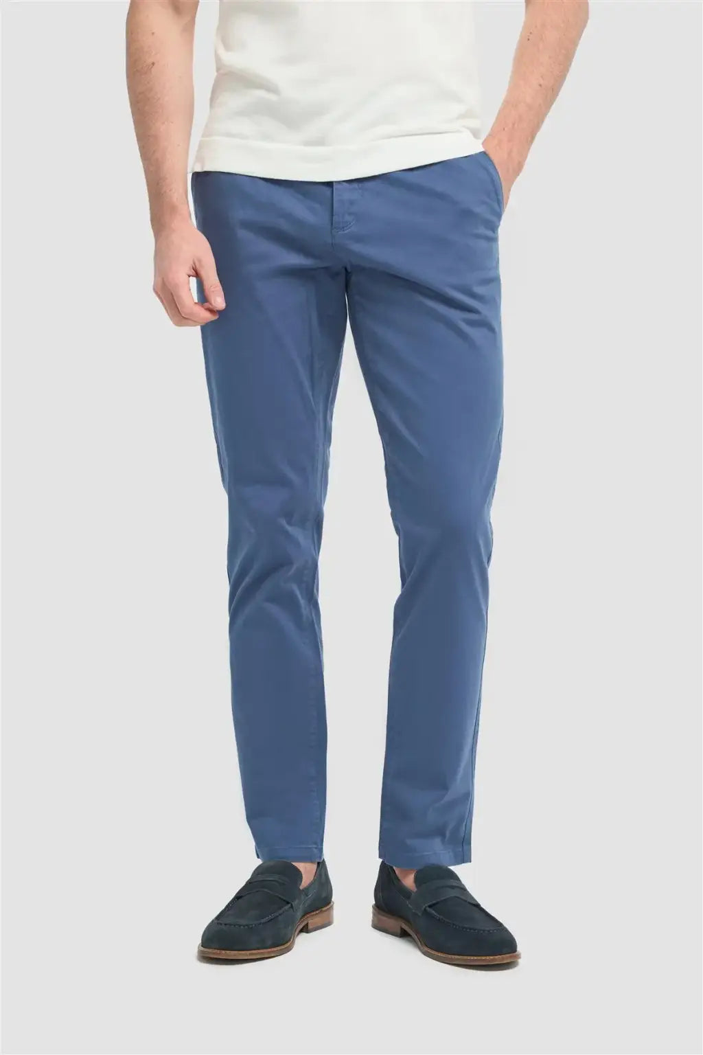 Cavani Hudson Cobalt Satin Soft Stretch Fit Chinos for Men - Comfortable Slim Fit Dress Pants for Office, Business Casual & Travel