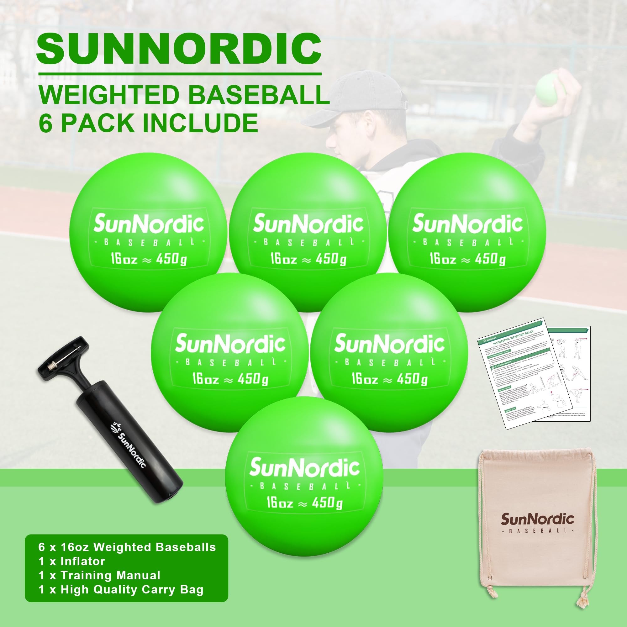 6 Pack Weighted Baseballs (16 oz) - Training Baseballs for Hitting & Pitching Practice - Improve Power & Strength for All Skill Levels - Perfect for Baseball Drills, Batting Practice & Pitching Training at Home or Field