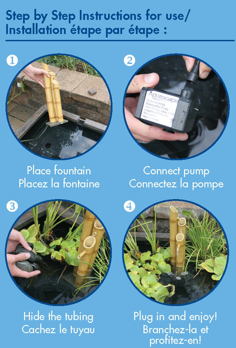 Aquascape AQSC 3 Tier Bamboo Water Fountain with Pump - Indoor/Outdoor Zen Garden Decor for Home, Office & Patio Relaxation