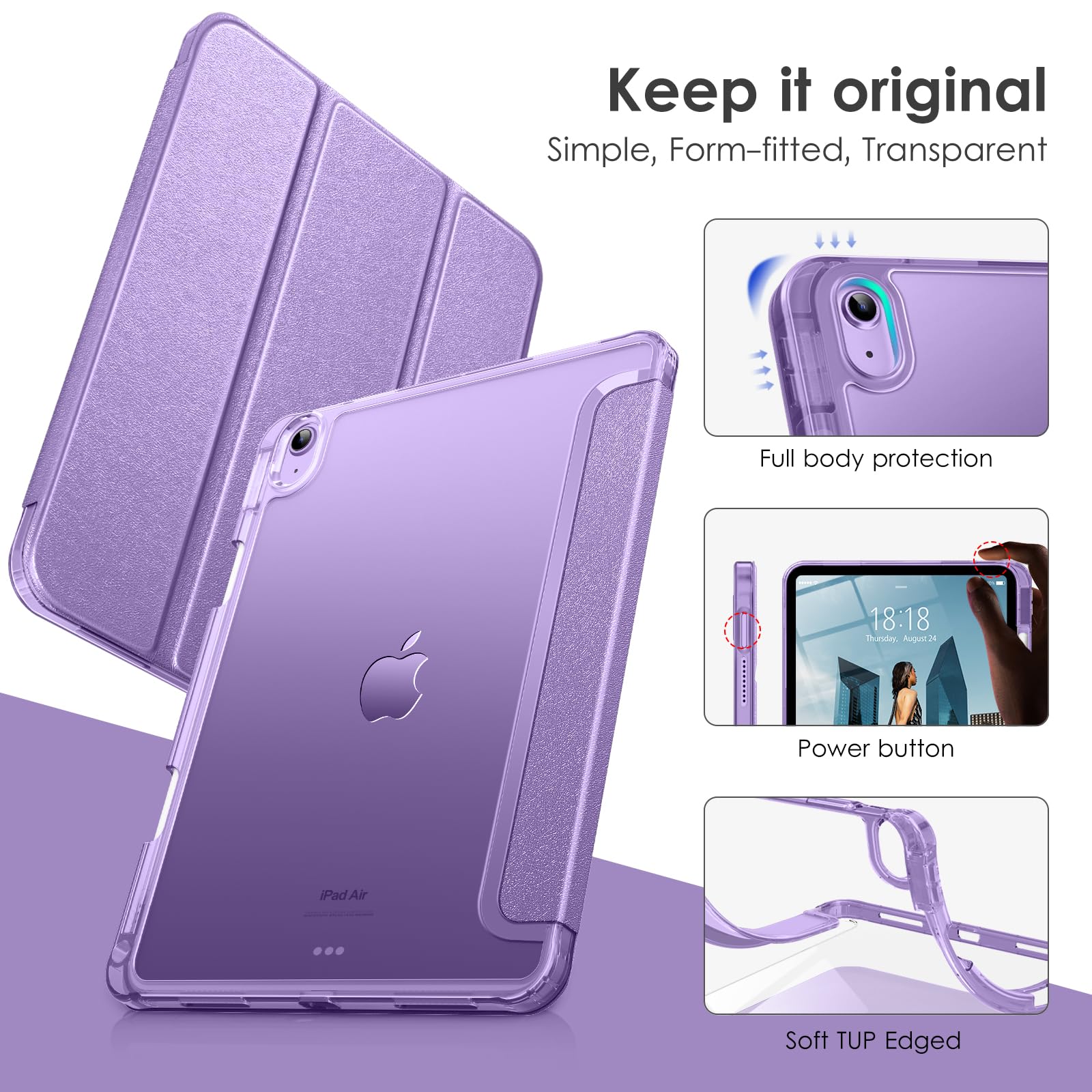 VIKESI iPad Air 11 inch Case (2024/6th/5th/4th Gen) - Slim Matte Hard Back Cover with Soft TPU Frame, Pencil Holder & Auto Sleep/Wake - Star Purple | Perfect for Work, Travel & School Protection