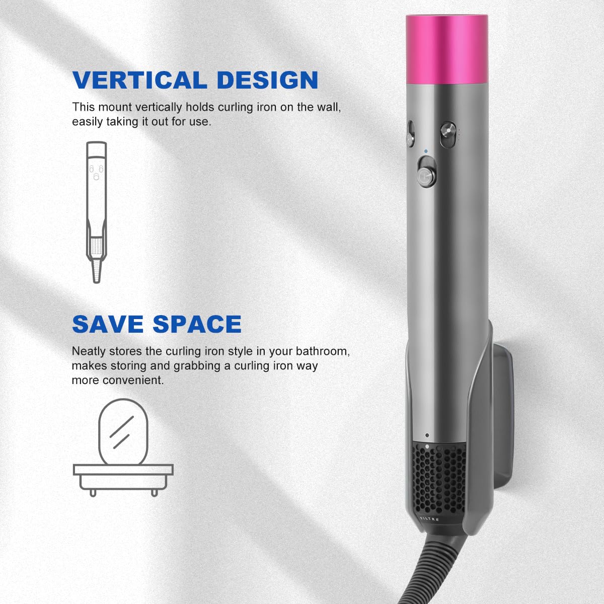 Dyson Airwrap & Airstrait Styler Wall Mount Holder - Gray Storage Organizer Stand for Hair Styling Tools | Perfect for Home Bathroom Vanity & Salon Organization