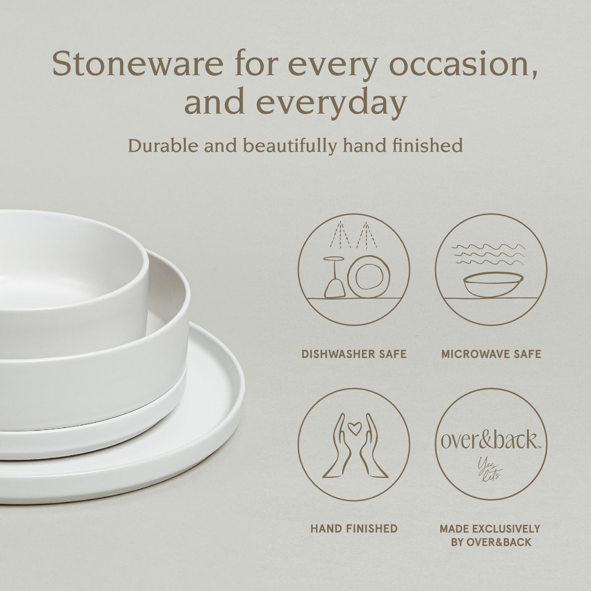 16-Piece Stackable Stoneware Dinnerware Set - Includes 4 Dinner Plates, 4 Salad Plates, 4 Cereal Bowls & 4 Soup Bowls - All-Occasion White Dish Set for Everyday Dining & Entertaining - Durable Semi-Matte Finish for Family Meals, Dinner Parties & Restaurant-Style Serving