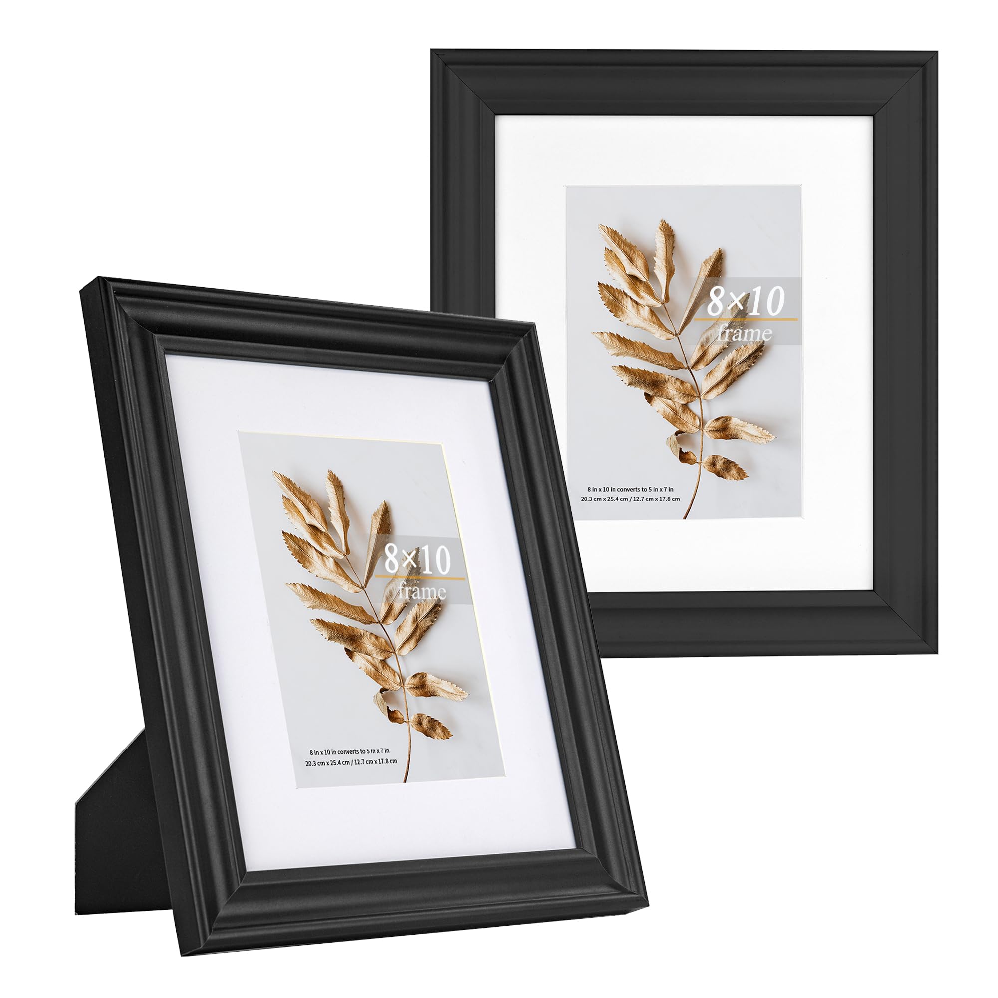 8x10 Picture Frames Black - 2 Pack Wooden Photo Frames with 5x7 Mat for Tabletop & Wall Display - Perfect for Home Decor, Office, Wedding Photos and Family Portraits
