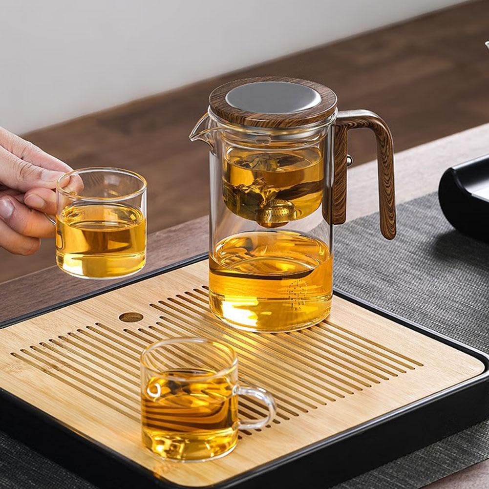 Enchanti Magic Glass Teapot with Wooden Handle - Water Separation Loose Leaf Tea Infuser - Press Control Design for Perfect Brewing - Ideal for Home, Office, Witchcraft & Tea Ceremonies