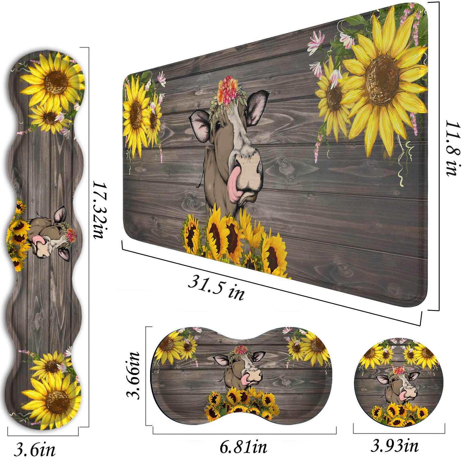 Premium Mouse Pad Set - 31.5×11.8 Inch Large Desk Mat with Keyboard & Mouse Wrist Rest Support, Non-Slip Base, Cute Cow & Sunflower Design for Office, Home, Computer & Laptop - Perfect for Work, Gaming & Daily Computing Tasks
