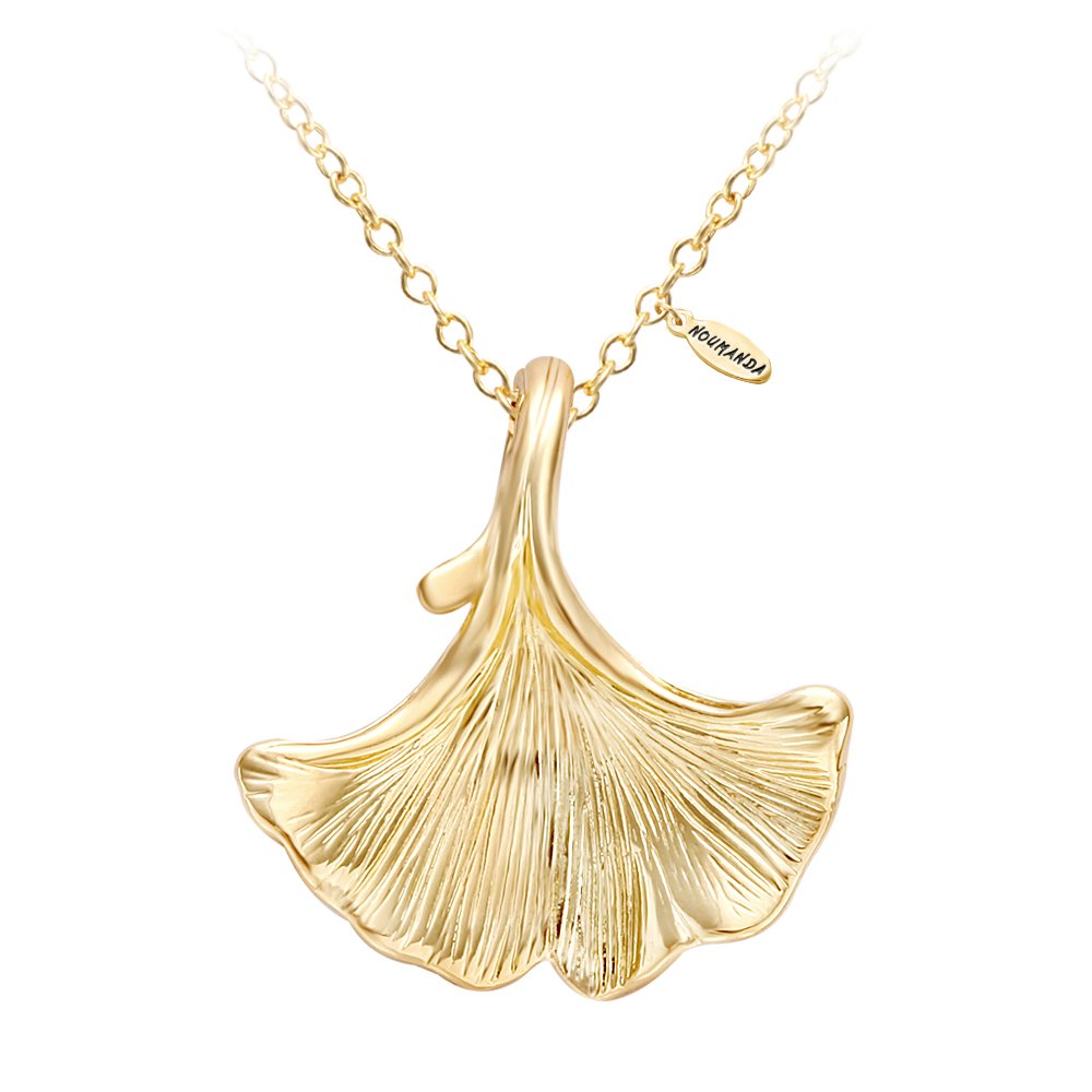 NOUMANDA 14K Gold Plated Ginkgo Leaf Pendant Necklace for Women - Elegant Botanical Jewelry for Everyday Wear, Gift Giving & Special Occasions