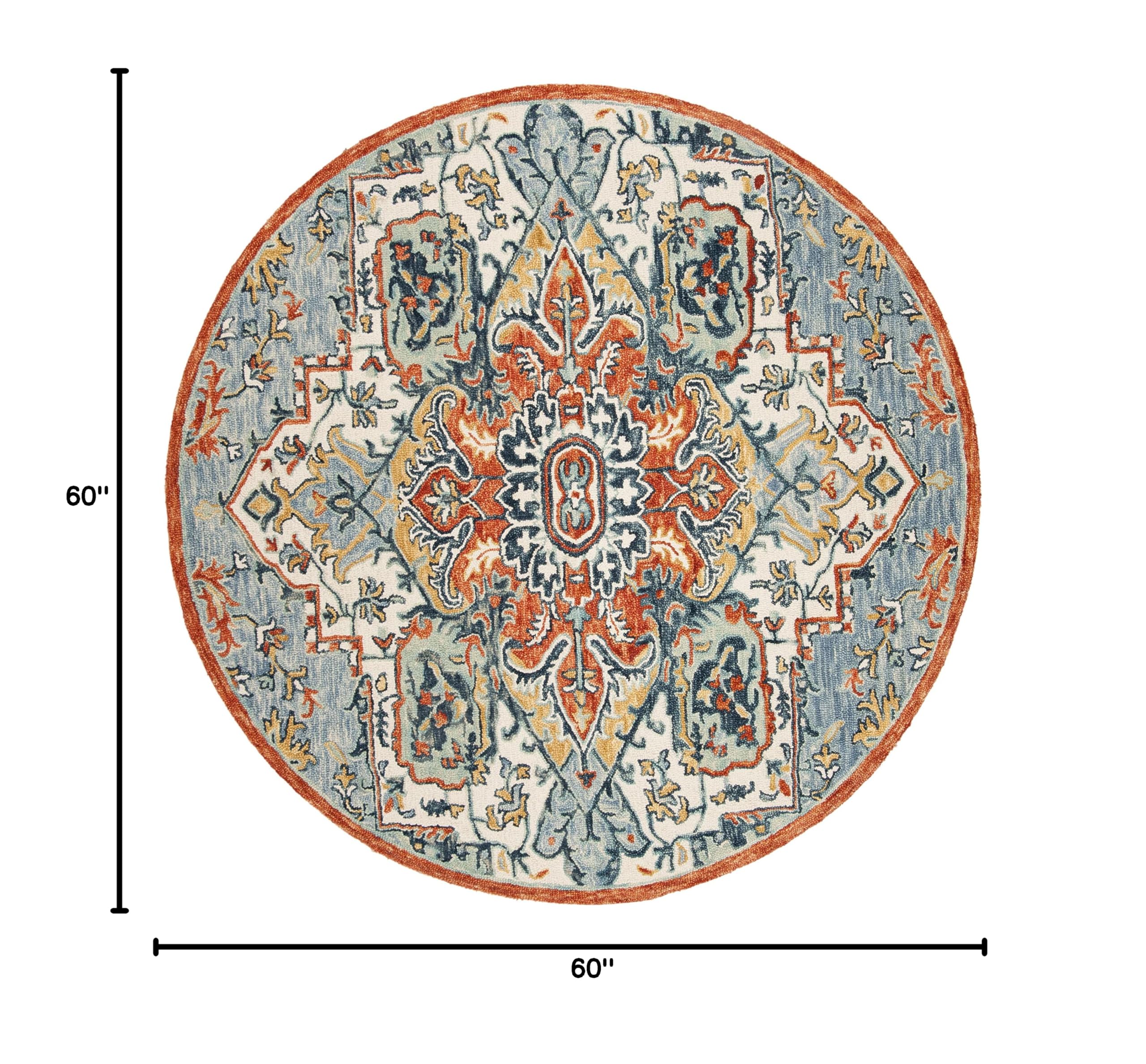 SAFAVIEH Aspen Collection 5' Round Blue/Rust APN312A Handmade Boho Premium Wool Area Rug for Entryway, Foyer, Living Room, Bedroom & Kitchen - Perfect for Boho Chic Decor & Cozy Home Spaces