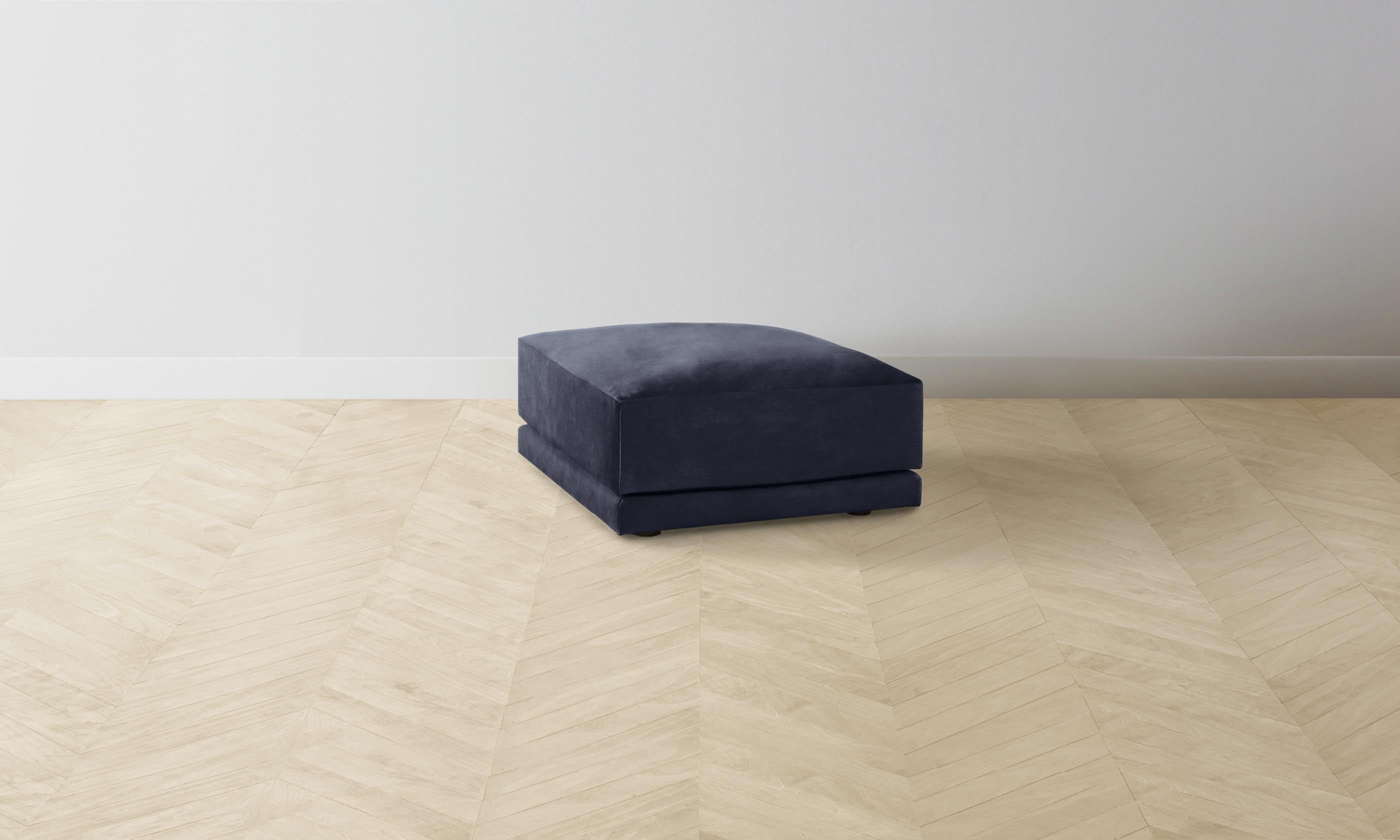 The Jones Ottoman - Luxe Performance Velvet in Midnight Blue for Living Room & Bedroom Decor
