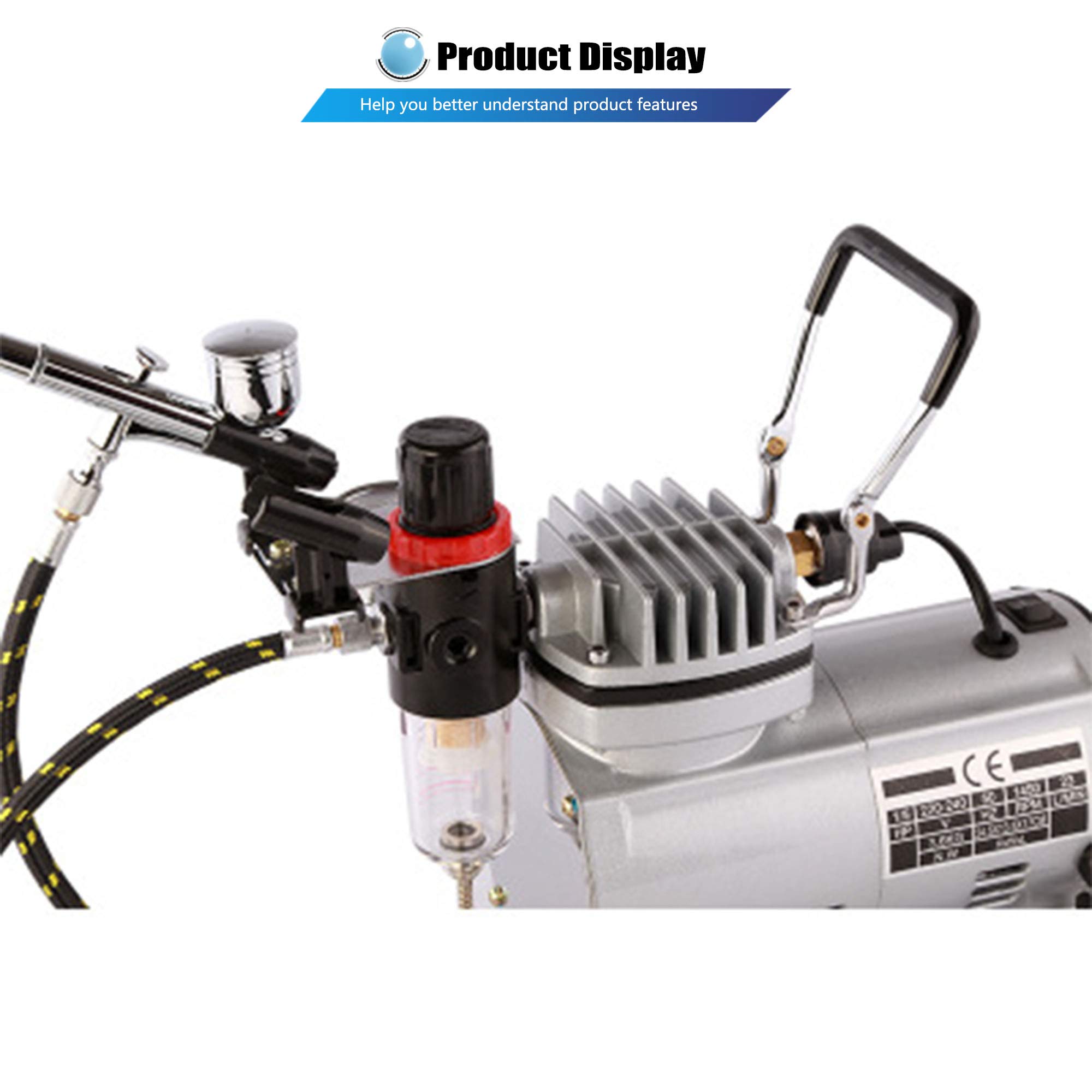 NEWTRY Portable Oil-Free 1/5 HP Air Compressor & Airbrush Kit - Automatic Start-Stop System for Painting, Illustration, Cosmetics, Automotive & Tattoo Art | Perfect for Artists, Hobbyists & Professionals