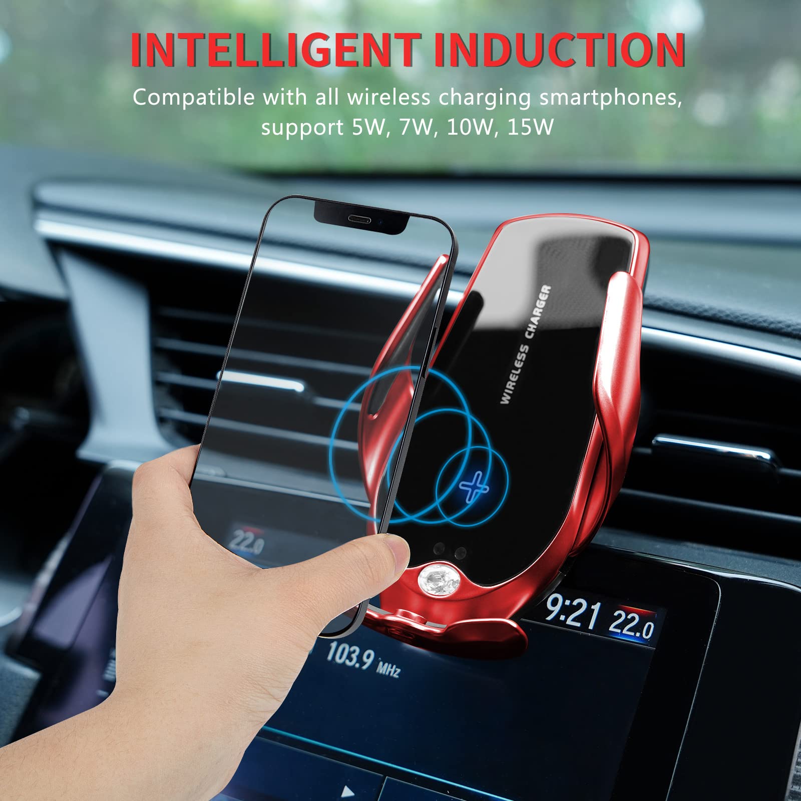 Universal Magnetic Car Phone Mount with Wireless Charging & Aromatherapy Spray - Air Vent Phone Holder Bracket (Red) - Perfect for Hands-Free Driving, Commuting & Travel