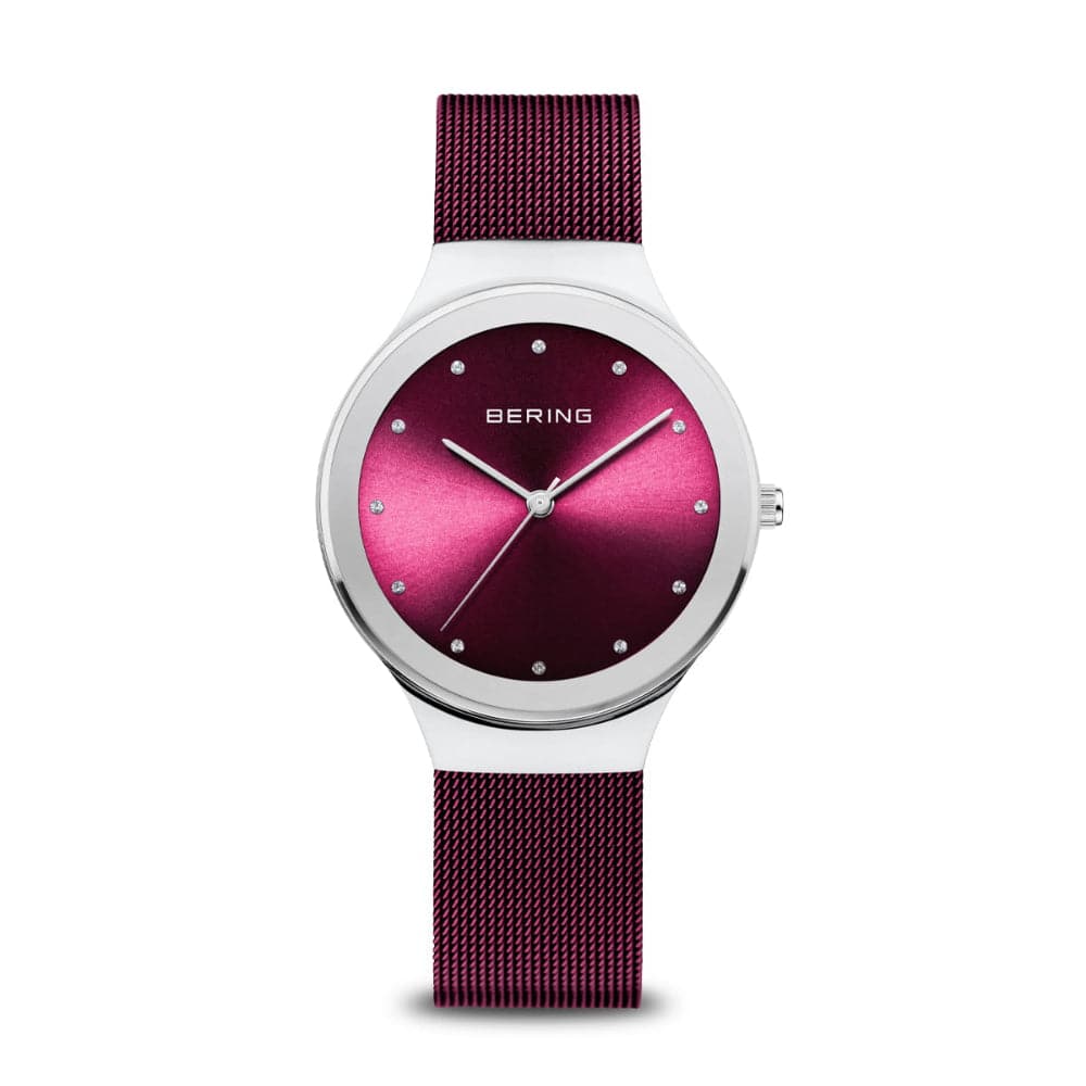 Bering Classic Women's Watch with Purple Dial & Milanese Strap - Elegant Timepiece for Everyday Wear, Office & Special Occasions