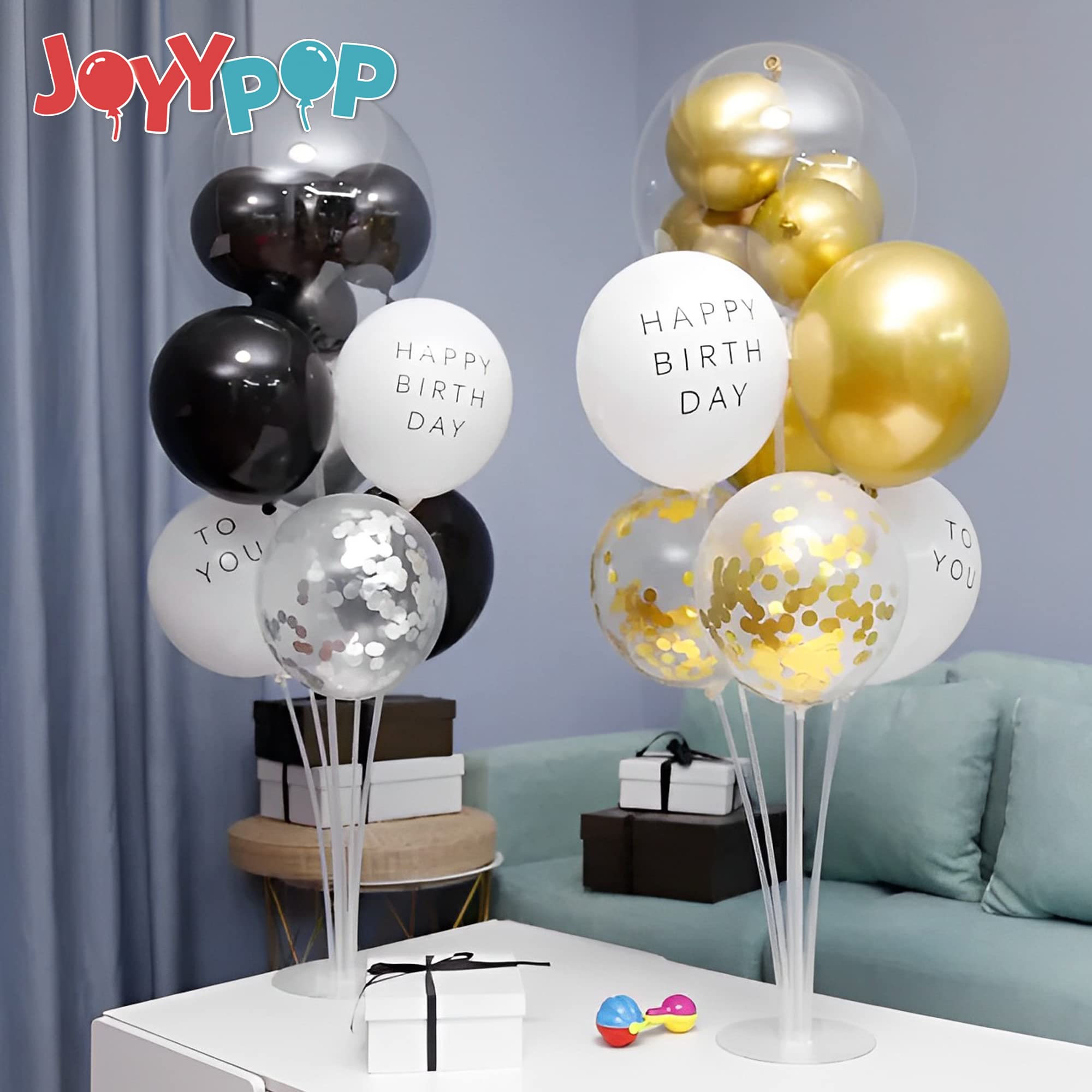 JOYYPOP 7 Sets Balloon Stand Kit with Sticks and Base - Party Balloon Holder for Birthday, Graduation, Wedding Decorations - Perfect for Indoor and Outdoor Celebrations, Baby Showers, Anniversaries