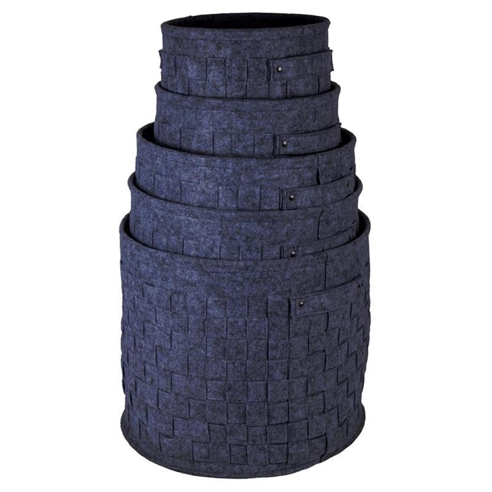 Truu Design Gray Felt Fabric Round Storage Baskets - Set of 5, Decorative Organizer for Home, Nursery, Office & Bathroom Storage Solutions