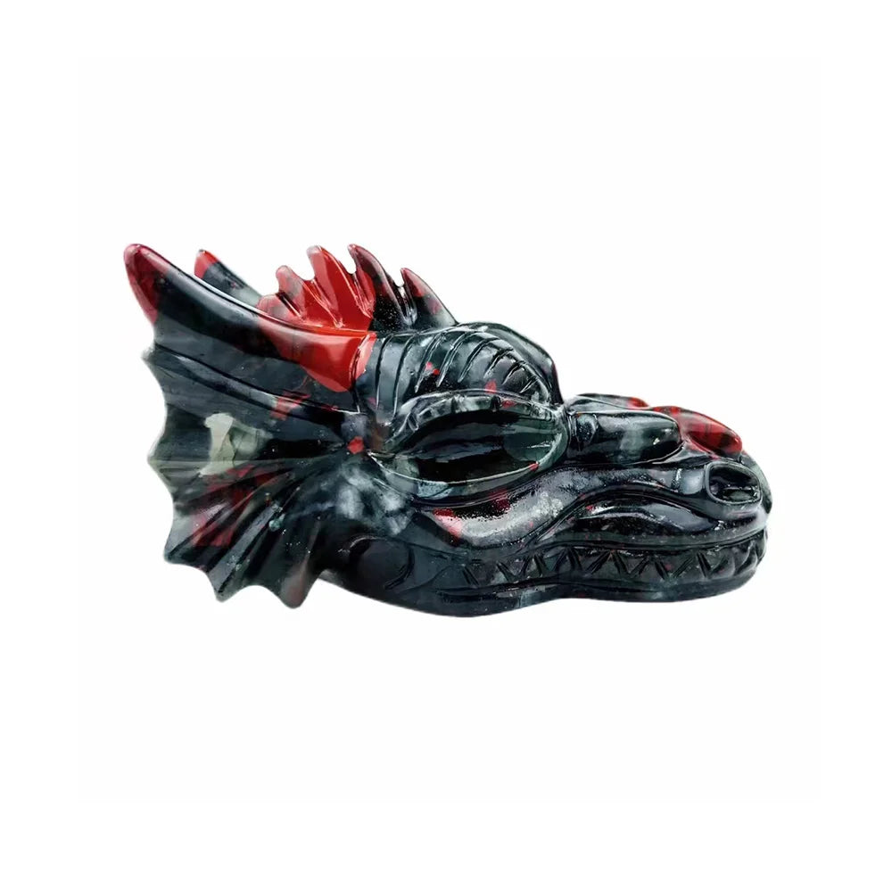 Hand-Carved Natural Crystal Dragon Skull Sculpture - Bloodstone Collectible Art Piece for Home Decor, Unique Gift for Fantasy Lovers | Perfect for Gothic Decor, Witchy Altars & Medieval Themed Collections