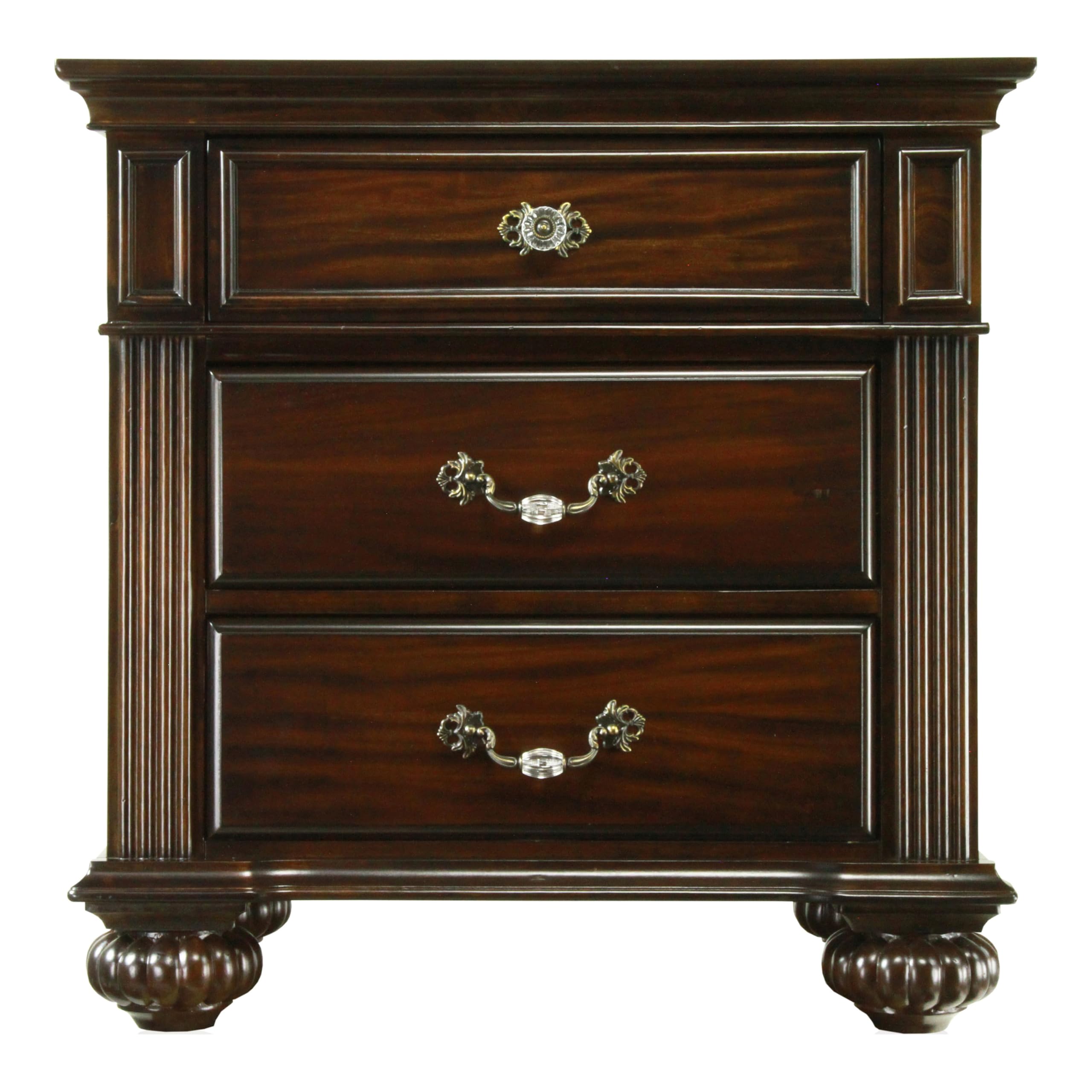 HOMES: Inside + Out ioHOMES Chaidari 3-Drawer Nightstand, Dark Walnut - Stylish Bedroom Furniture for Small Spaces, Modern Nightstand with Storage for Bedside Organization