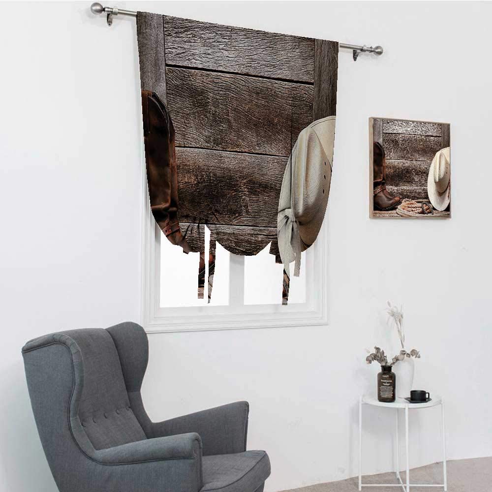 Western Decor Curtains Blackout - Cowboy Hat & Leather Boots Print Balloon Shades for Window, Beige Brown, 35