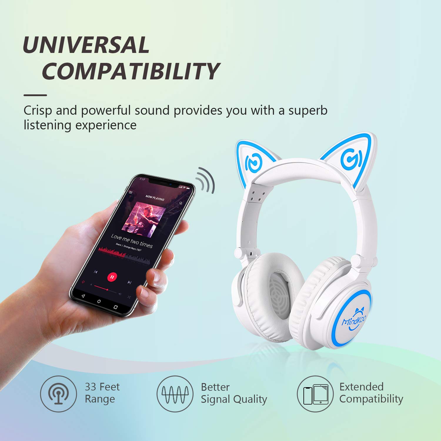 **Cat Ear Headphones for Kids & Adults - Wired & Wireless LED Light Up Foldable Bluetooth Headphones with Microphone - Perfect for Travel, iPad, Tablet, School & Gaming Gifts**