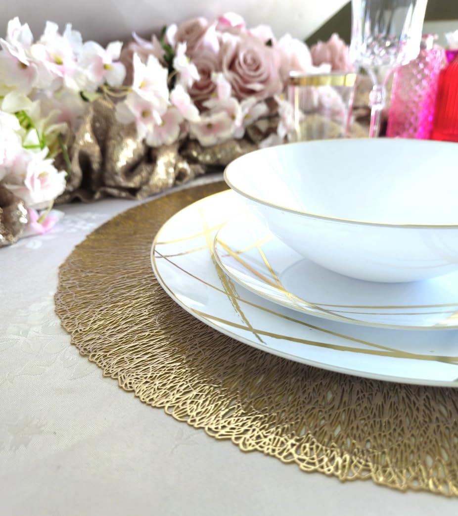 120-Piece Pressed Vinyl Metallic Placemats Set - Elegant Gold & Reef Wedding Table Decor for Reception, Party, and Special Events