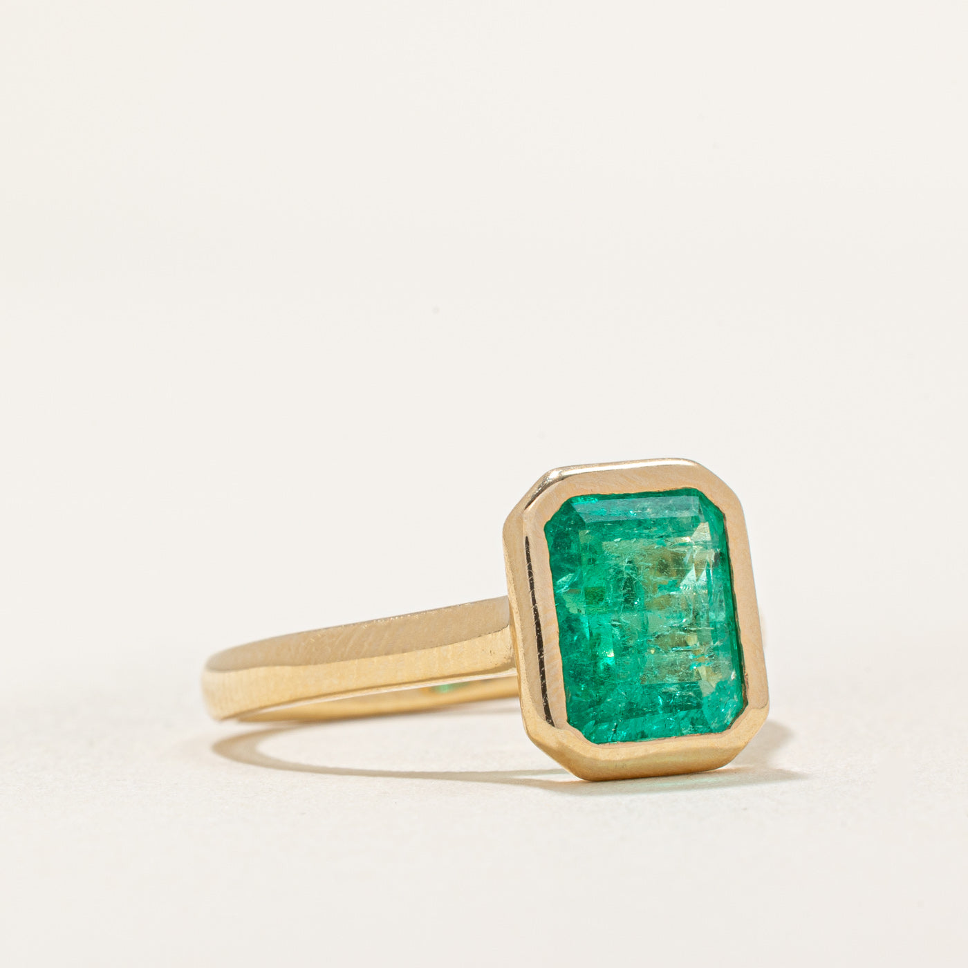 Emerald Bezel Set Ring - 1.54ct Genuine Emerald, Size 7.25, 14K Gold Wedding Band, Elegant Jewelry Gift for Her | Perfect for Engagement, Anniversary & Special Occasions