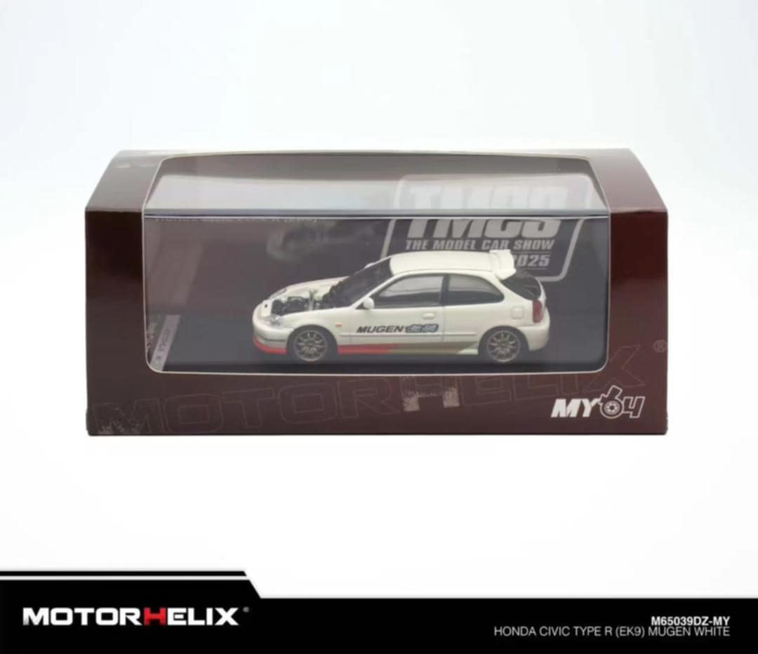 PREORDER MotorHelix 1:64 Scale Honda Civic Type R (EK9) MUGEN White TMCS Special Event Edition Diecast Model Car - Limited Edition Collectible for Car Enthusiasts & Display Showcase
