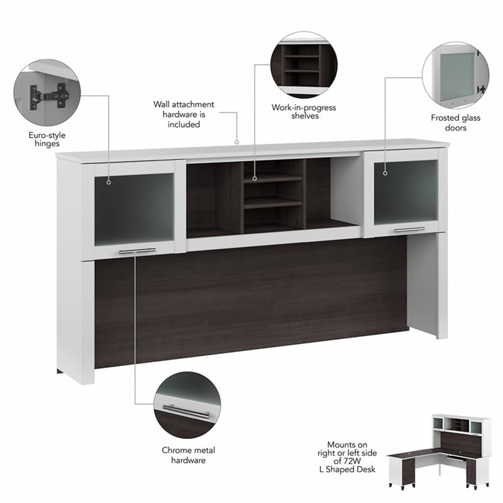 Bush Furniture Somerset 72W Office Desk Hutch in White and Storm Gray - Perfect for Home Office, Study Room & Workspace Organization