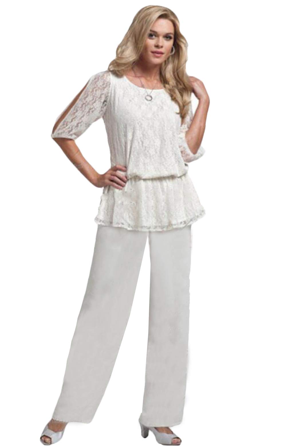 Elegant Chiffon Mother of the Bride Pantsuit Set - Lace Embellished Two-Piece Wedding Outfit for Women | Perfect for Wedding Ceremonies, Receptions & Special Occasions