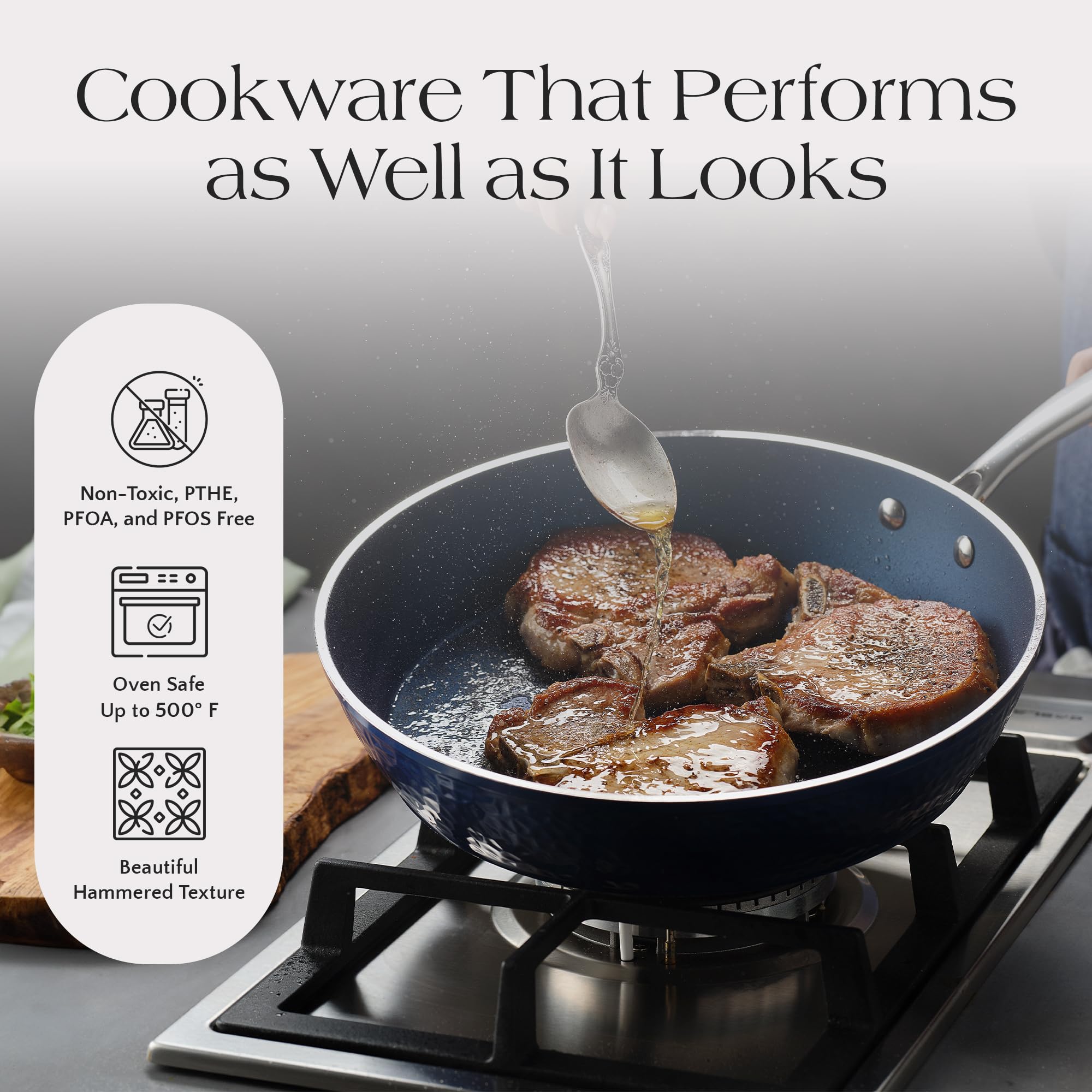 10-Inch Blue Nonstick Ceramic Frying Pan - Induction Compatible, Lightweight & Scratch Resistant, Oven Safe Up to 450°F, PFOA-Free Healthy Cookware for Eggs, Pancakes & Stir Fry | Perfect for Home Kitchen & Camping Cooking