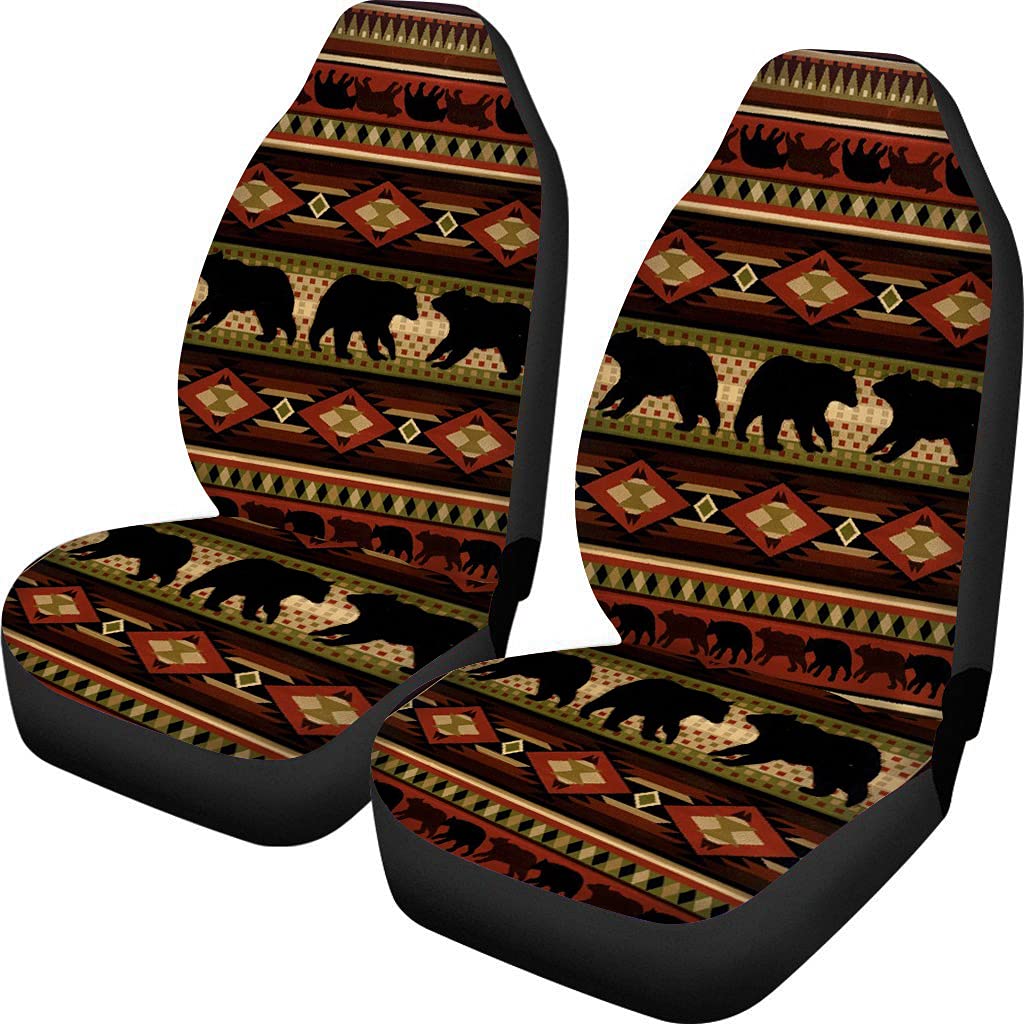 Native American Universal Car Seat Covers for Trucks & Vans - 2-Piece Set with Tribal Bear Geometric Pattern | Durable Front Seat Protectors for Daily Commute & Road Trips